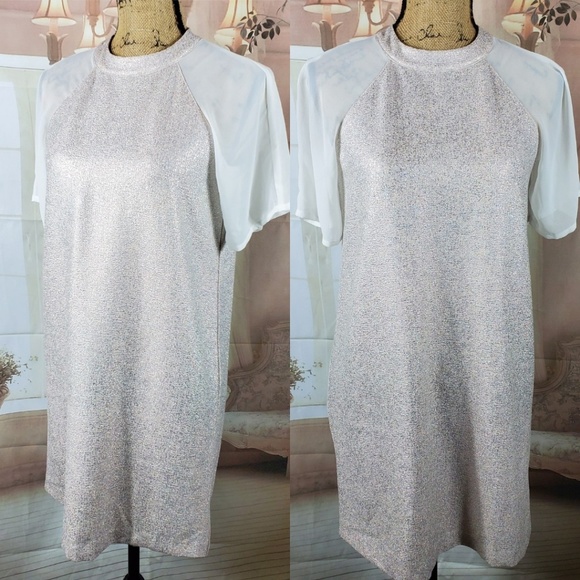 Asos Shimmer Tunic Dress with Sheer Sleeves - Picture 2 of 8